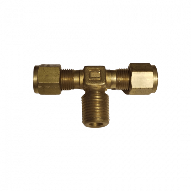Conector T Safelock - 2 tubos 3/8" OD - R 1/4" BSPT - Bronce