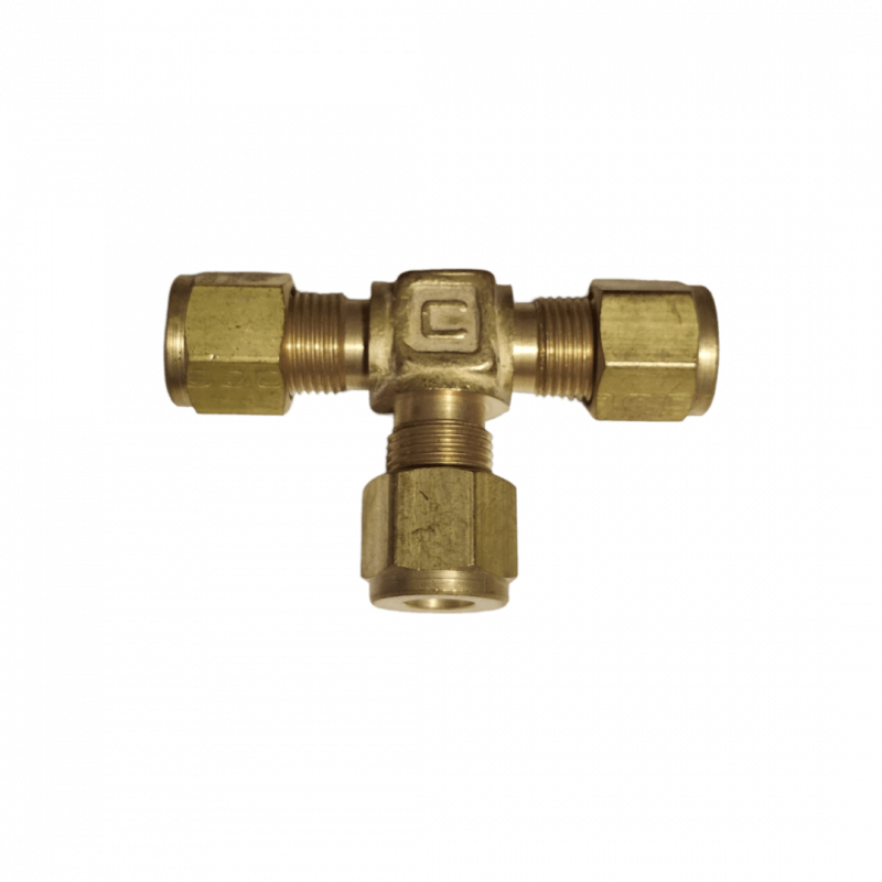 Conector T Safelock - 3 tubos 1/4" OD - Bronce