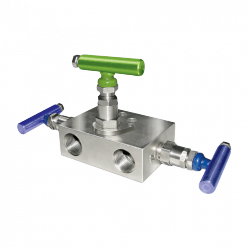 Manifold de 3 válvulas - Acero inox - Emp PTFE - 1/2" NPT
