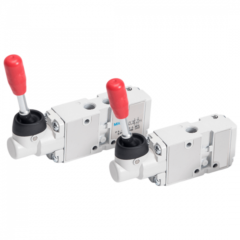 Válvula 5/3 CH1-GM 1/4" mando palanca CA POS CENT EST